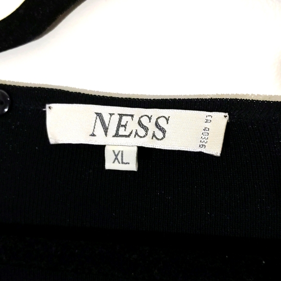 Ness| Black Long Sleeve Shirt With Buckle Laced Pattern Rayon Nylon Blend - Picture 4 of 9